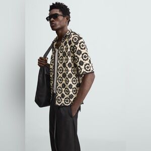 Zara Crochet Black and White Patterned Shirt Size Medium